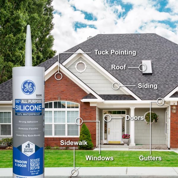 GE All Purpose Silicone Caulk, Clear, 10 fl oz Cartridge, 1 Pack - 100% Waterproof Silicone Sealant, Stronger Adhesion, Freeze & Sun Proof - color: Clear, style: 1 Pack
