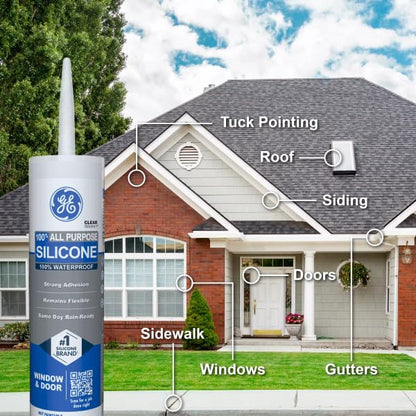 GE All Purpose Silicone Caulk, Clear, 10 fl oz Cartridge, 1 Pack - 100% Waterproof Silicone Sealant, Stronger Adhesion, Freeze & Sun Proof - color: Clear, style: 1 Pack