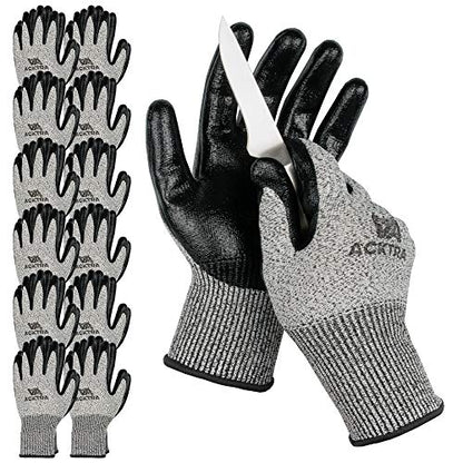 ACKTRA Level 5 Cut Resistant Safety WORK GLOVES, 12 pairs - size: Small (Pack of 12), style: Nitrile Coating