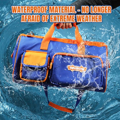 WADFOW 19-inch Tool Bag, Waterproof Wide Mouth Storage Bag with Adjustable Shoulder Straps for Professional and Daily Use,Blue and Orange