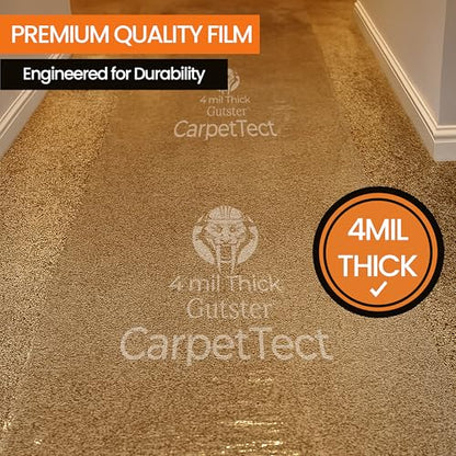 CarpetTect Floor Protection 24" x 200' | Heavy-Duty 4Mil Carpet Protection Film with Strong Adhesive | Plastic Carpet Protector & Surface Shield for Construction, Pets & Hardwood Floors