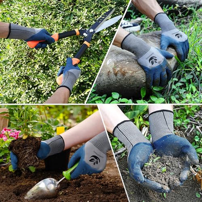 Trifabricy Garden Gloves for Women/Men - 6 Pairs Latex Gardening Gloves with Grip, Protective Work Gloves for Lawn Yard - color: Blue & Grey