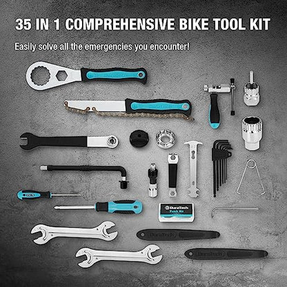 DURATECH Bike Repair Kit, 35PC Bicycle Tool Kit with Carry Case, Bike Accessories for Repairing Tyres, Brakes, Chains, Pedal, Mountain Bike & Road Bike Maintenance, Great Gift for Men, Women - size: 35 PC