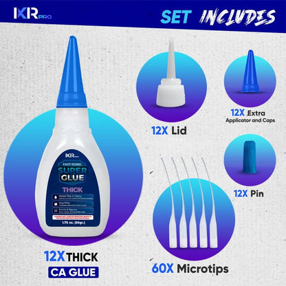 CA Glue Thick Viscosity Kit (12x1.75 oz.) Cyanoacrylate Glue, Heavy-Duty Super Glue for Gap-Filling, Wood, Metal, Plastic, Furniture Repair, High-Strength Adhesive for Vertical and Overhead Surfaces - size: 12 Pack, style: Thick CA Glue