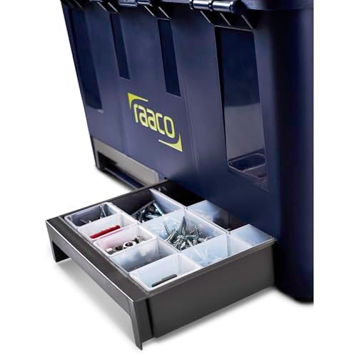 Raaco Tool Box with Drawers & Removable Trays – Durable Plastic Polypropylene (PP) Organizer with Handle, Stackable & Lockable, 66 lb Load Capacity (Compact 20) - style: Close