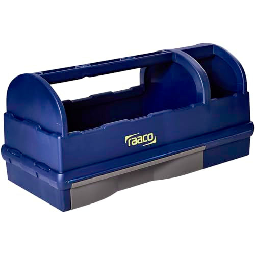 Raaco Open Portable Tool Box Organizer with Handle, Plastic Polypropylene Toolbox with 3 Compartments & Built-in Drawer, Hand-Held Storage Carrier, 55 lb Load Capacity - style: Open