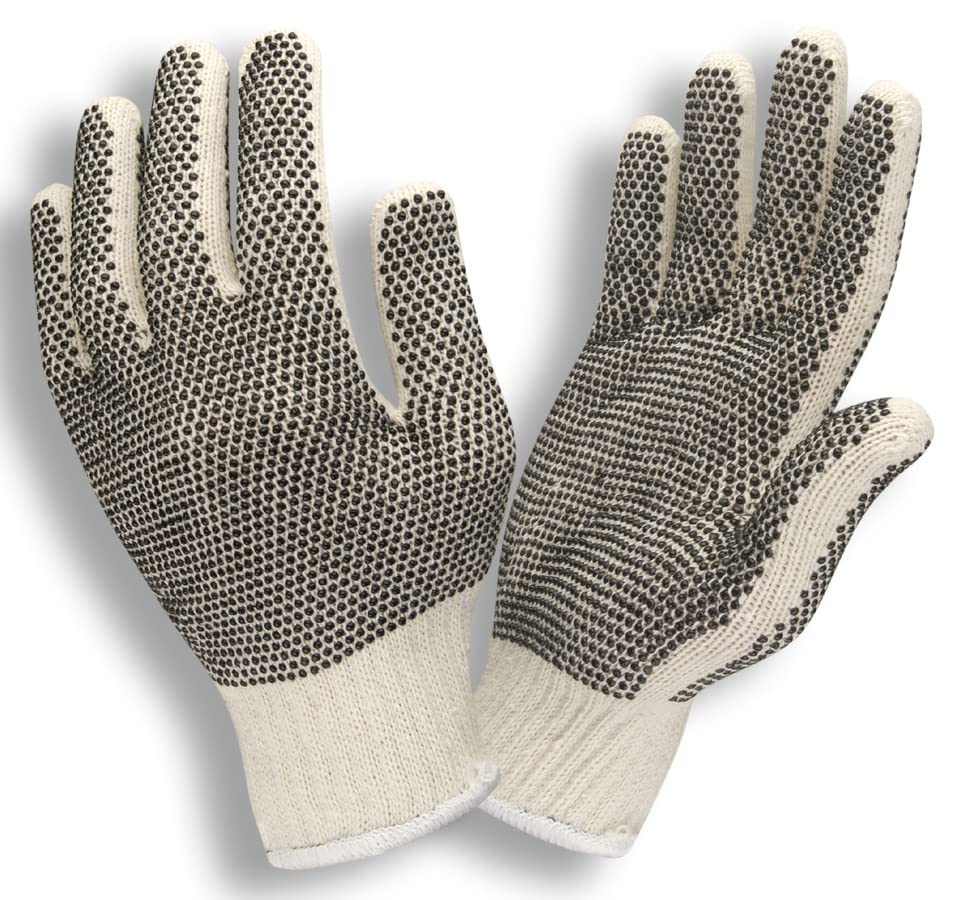 Cordova 3855XL/P Standard Weight Gloves, Natural, Poly/Cotton Machine Knit, 2-Side PVC Dots, X-Large, 12-Pack - size: X-Large