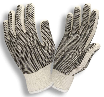 Cordova 3855XL/P Standard Weight Gloves, Natural, Poly/Cotton Machine Knit, 2-Side PVC Dots, X-Large, 12-Pack - size: X-Large