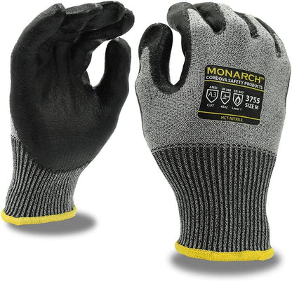 Cordova 3755L Monarch-Hct: 13-Gauge Gloves, Gray High Performance Shell, Black Hct-Nitrile Palm Coating, ANSI Cut Level A3, Large - size: Large